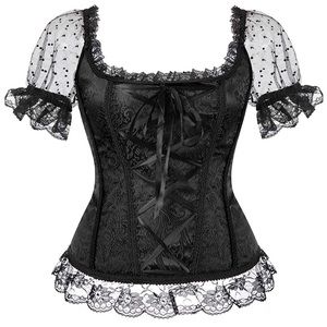 Gothic black corset, lace sleeves